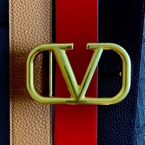 Valentino Garavani V-logo belt red brown black leather strap 1 1/2 wide